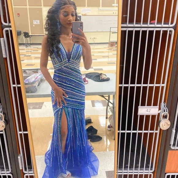 Dresses | Sequined Blue Bedazzled Prom Dress | Poshmark Dresses | Sequined Blue Bedazzled Prom Dress | Poshmark